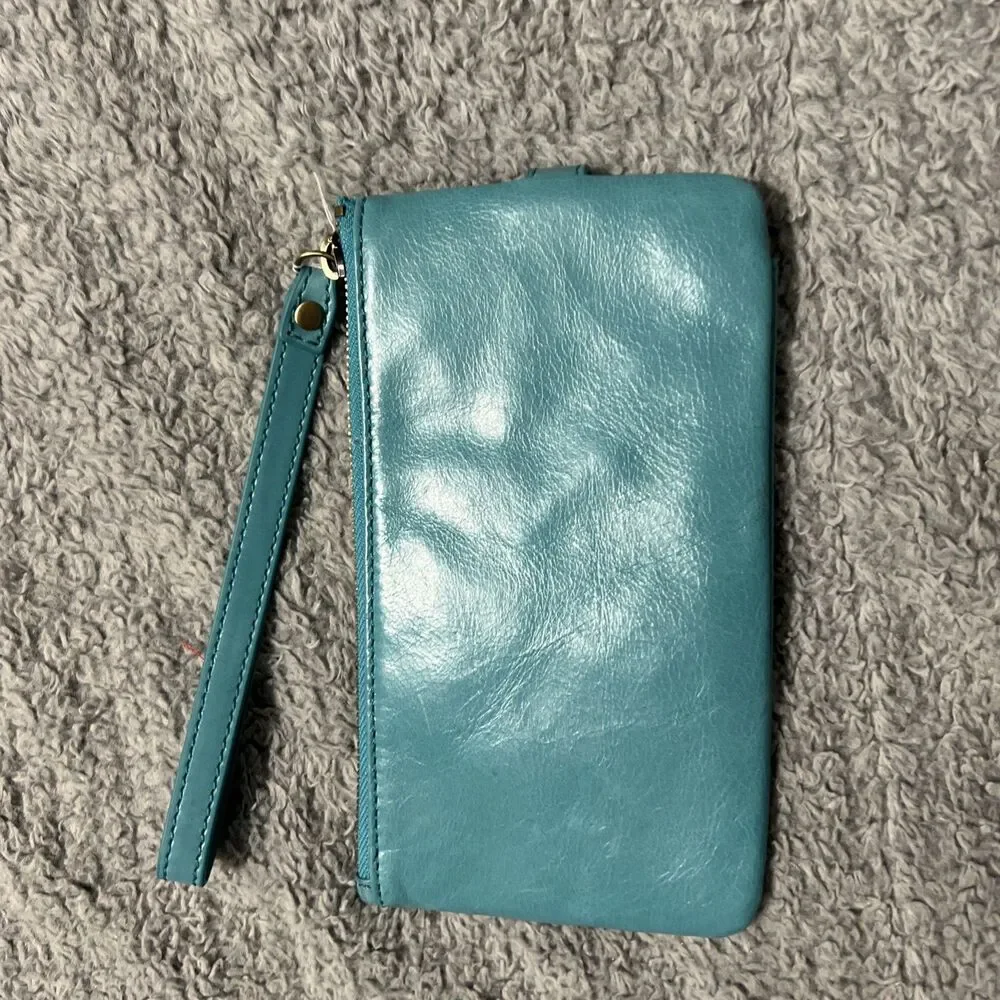 Hobo leather phone wallet wristlet turquoise